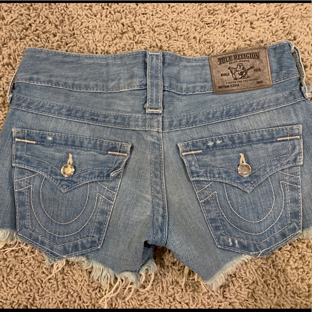 True Religion Cut Off Jean Shorts Bling Detail
